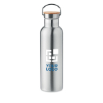 Gourde isotherme en inox avec logo et bouchon bambou 750 ml couleur argenté mat vue avec zone d'impression