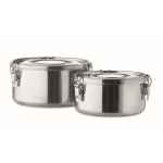 Set de 2 boîtes à lunch en acier circulaires de 450 et 900 ml Inox couleur argenté mat