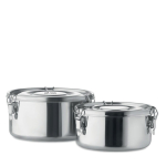 Set de 2 boîtes à lunch en acier circulaires de 450 et 900 ml Inox vue avec zone d'impression