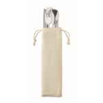 Couverts en acier et manche en bois avec sac en toile Wood couleur beige deuxième vue