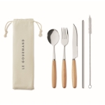 Couverts en acier et manche en bois avec sac en toile Wood couleur beige vue principale