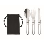 Lot de 3 couverts promotionnels pliants dans une pochette Camping couleur noir