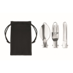 Lot de 3 couverts promotionnels pliants dans une pochette Camping couleur noir quatrième vue