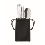 Lot de 3 couverts promotionnels pliants dans une pochette Camping couleur noir cinquième vue