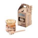 Pot de miel de fleurs sauvages avec distributeur personnalisé 50g vue avec zone d'impression