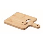 Planche carrée pour découper et servir le fromage avec couteau Gouda couleur bois
