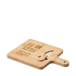 Planche carrée pour découper et servir le fromage avec couteau Gouda vue avec zone d'impression