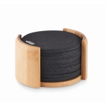 10 dessous de verres circulaires en feutre avec support RPET Black couleur bois