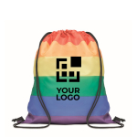 Sac cordelette personnalisé en PP de couleur arc-en-ciel couleur multicolore vue avec zone d'impression