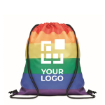 Sac cordelette personnalisé en PP de couleur arc-en-ciel Rainbow RPET vue avec zone d'impression