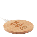 Chargeur sans fil Natura Ultra simple et rond en bambou Natura Ultra vue avec zone d'impression