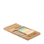 Ensemble de bureau en bambou personnalisé téléphone-clips-notes Allin couleur bois vue avec zone d'impression