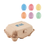 6 craies originales en forme d'œuf dans une boîte à œufs Eggs couleur beige vue avec zone d'impression