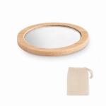 Miroir de maquillage rond en bambou avec sac en coton Make Up couleur bois