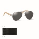 Lunettes de soleil avec branches en bambou et étui Trendy Glass couleur noir