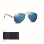 Lunettes de soleil avec branches en bambou et étui Trendy Glass couleur bleu