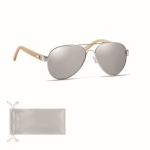 Lunettes de soleil avec branches en bambou et étui Trendy Glass couleur argenté brillant