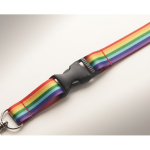 Cordon RPET arc-en-ciel avec boucle et fermoir de sécurité Rainbow couleur multicolore troisième vue photographique