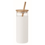 Verre de 450 ml avec housse en silicone et paille Crystal Straw couleur blanc