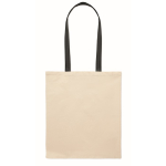 Sac en coton couleur naturelle avec longues anses colorées, 140 g/m² couleur noir