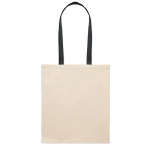 Sac en coton couleur naturelle avec longues anses colorées, 140 g/m² couleur noir vue latérale
