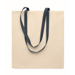 Sac en coton couleur naturelle avec longues anses colorées, 140 g/m² couleur bleu