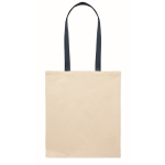 Sac en coton couleur naturelle avec longues anses colorées, 140 g/m² couleur bleu vue latérale