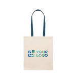 Sac en coton couleur naturelle avec longues anses colorées, 140 g/m² couleur bleu vue avec zone d'impression