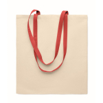 Sac en coton couleur naturelle avec longues anses colorées, 140 g/m² couleur rouge