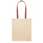 Sac en coton couleur naturelle avec longues anses colorées, 140 g/m² couleur rouge vue latérale