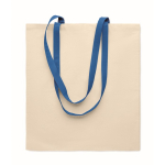 Sac en coton couleur naturelle avec longues anses colorées, 140 g/m² couleur bleu roi