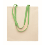 Sac en coton couleur naturelle avec longues anses colorées, 140 g/m² couleur vert lime
