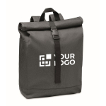 Sac à dos en polyester avec fermeture Roll Top RPET vue avec zone d'impression