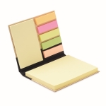 Post-it personnalisés dans un bloc en bambou avec marqueurs Bamboo couleur noir