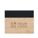 Post-it personnalisés dans un bloc en bambou avec marqueurs Bamboo vue avec zone d'impression