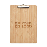 Porte-bloc en bambou avec clip en métal personnalisé A4 Admin vue avec zone d'impression