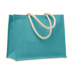 Sac caabas personnalisé ou de plage avec poignées courtes Jute Ibiza couleur turquoise troisième vue