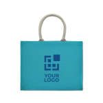 Sac caabas personnalisé ou de plage avec poignées courtes Jute Ibiza couleur turquoise vue avec zone d'impression