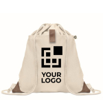 Sac à dos à cordons en coton recyclé 220 g/m2 Cotton Eco couleur beige vue avec zone d'impression