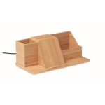 Organiseur de table en bambou avec chargeur et support mobile Bamboo couleur bois