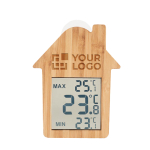 Station météorologique bambou en forme de maison avec ventouse Home couleur bois vue avec zone d'impression