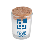 Bougie au jasmin avec récipient en verre et couvercle en liège cork couleur transparent avec zone d'impression