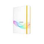 Carnet avec logo avec élastique coloré A5 pages lisses White Colors couleur jaune image avec logo