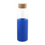 Gourde en verre avec bouchon en bambou et housse en silicone 500ml couleur bleu première vue