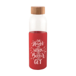 Gourde en verre avec bouchon en bambou et housse en silicone 500ml couleur rouge première vue