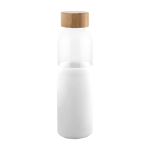 Gourde en verre avec bouchon en bambou et housse en silicone 500ml couleur blanc première vue