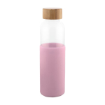 Gourde en verre avec bouchon en bambou et housse en silicone 500ml couleur rose première vue