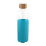 Gourde en verre avec bouchon en bambou et housse en silicone 500ml couleur turquoise première vue