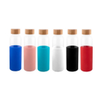 Gourde en verre avec bouchon en bambou et housse en silicone 500ml