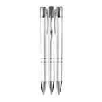 Stylo en aluminium avec mécanisme à bouton-poussoir, encre bleue couleur blanc première vue